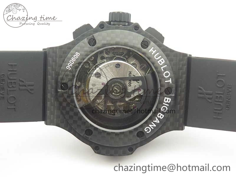 Big Bang 44mm Full Carbon Fiber 3AF Skeleton Dial Black Markers Hands on Black Rubber Strap HUB SmoothTexture 6892
