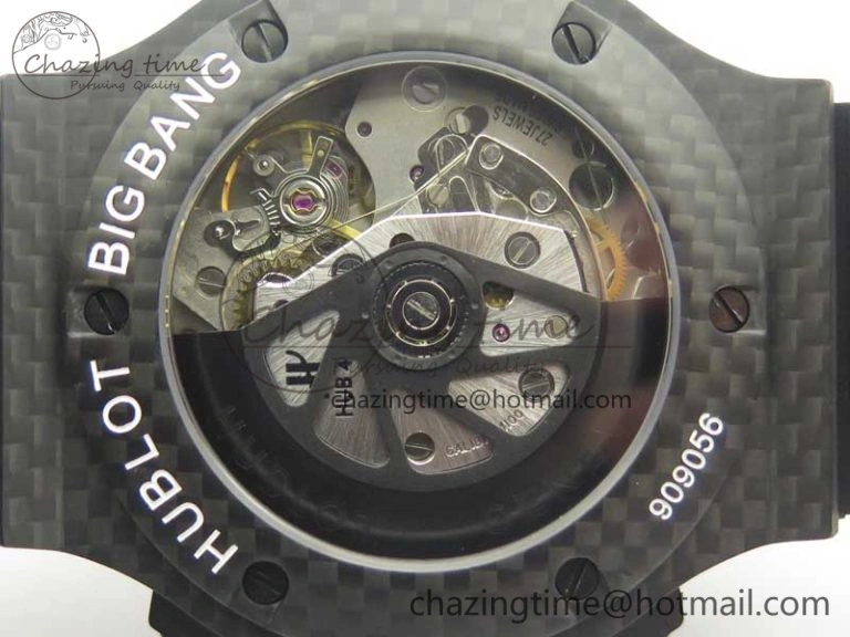 Big Bang 44mm Full Carbon Fiber 3AF Skeleton Dial Black Markers Hands on Black Rubber Strap HUB SmoothTexture 6892