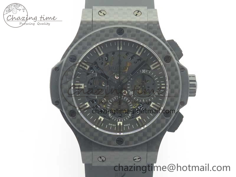 Big Bang 44mm Full Carbon Fiber 3AF Skeleton Dial Black Markers Hands on Black Rubber Strap HUB SmoothTexture 6892