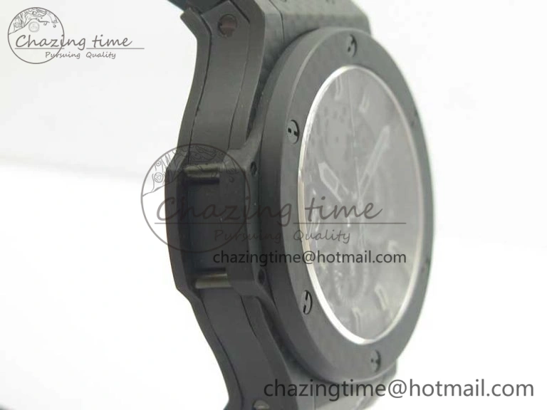 Big Bang 44mm Full Carbon Fiber 3AF Skeleton Dial Black Markers Hands on Black Rubber Strap HUB SmoothTexture 6892