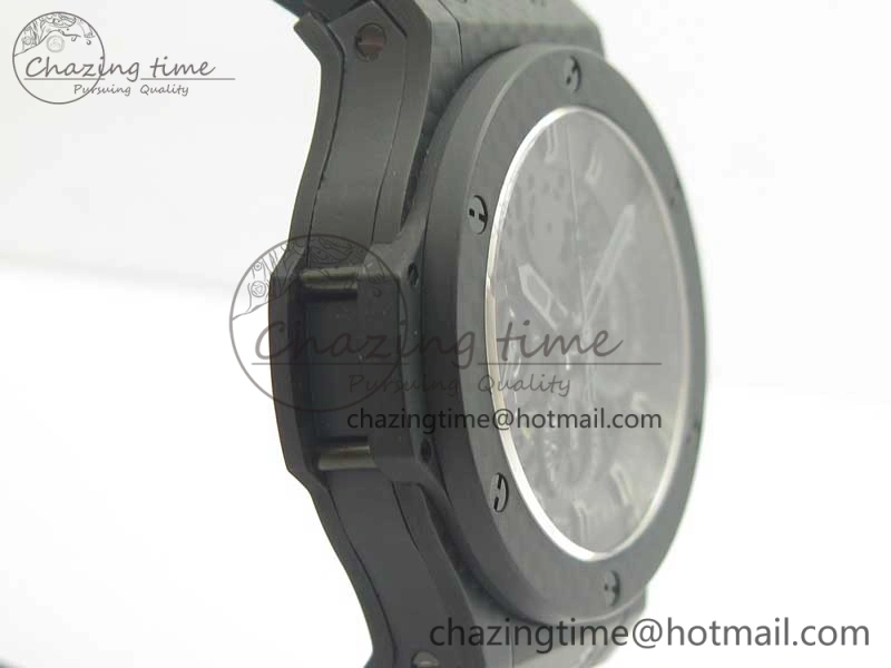 Big Bang 44mm Full Carbon Fiber 3AF Skeleton Dial Black Markers Hands on Black Rubber Strap HUB SmoothTexture 6892