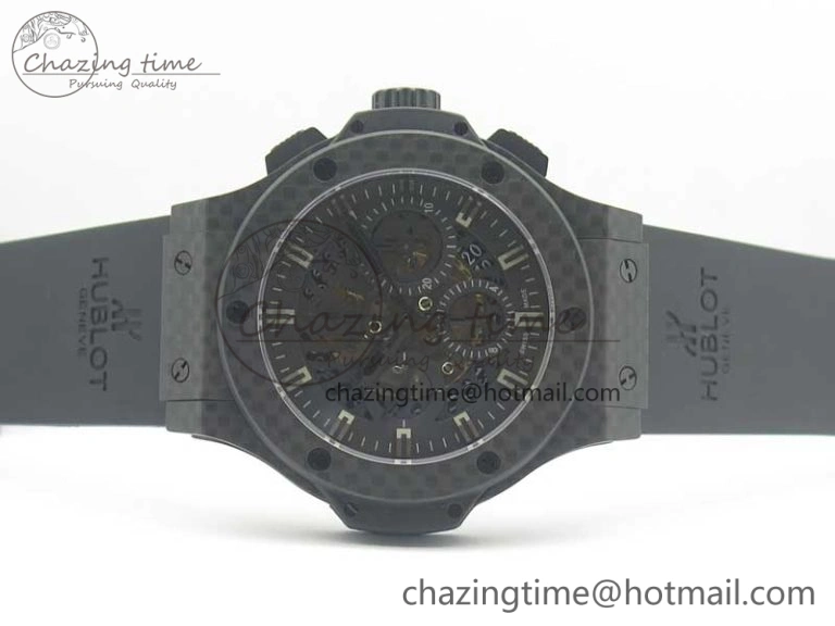 Big Bang 44mm Full Carbon Fiber 3AF Skeleton Dial Black Markers Hands on Black Rubber Strap HUB SmoothTexture 6892