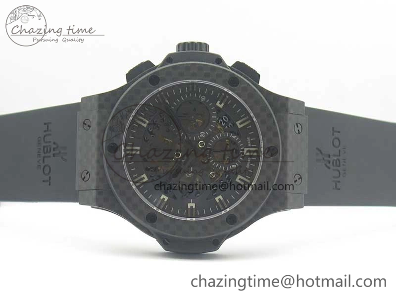 Big Bang 44mm Full Carbon Fiber 3AF Skeleton Dial Black Markers Hands on Black Rubber Strap HUB SmoothTexture 6892