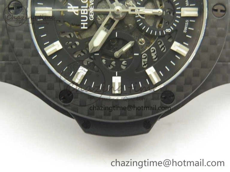 Big Bang 44mm Full Carbon Fiber 3AF Skeleton Dial on Black Rubber Strap HUB Sophisticated 6893