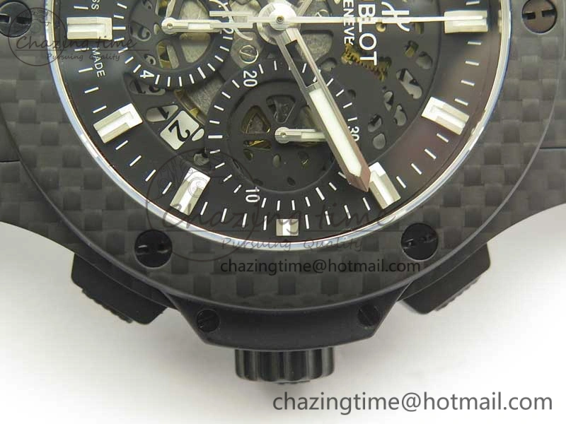 Big Bang 44mm Full Carbon Fiber 3AF Skeleton Dial on Black Rubber Strap HUB Sophisticated 6893