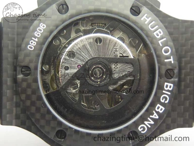 Big Bang 44mm Full Carbon Fiber 3AF Skeleton Dial on Black Rubber Strap HUB Sophisticated 6893
