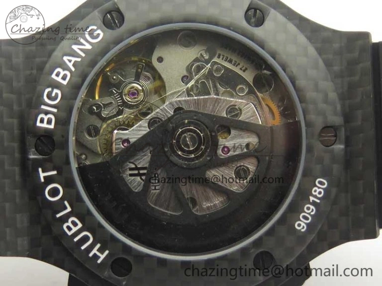 Big Bang 44mm Full Carbon Fiber 3AF Skeleton Dial on Black Rubber Strap HUB Sophisticated 6893