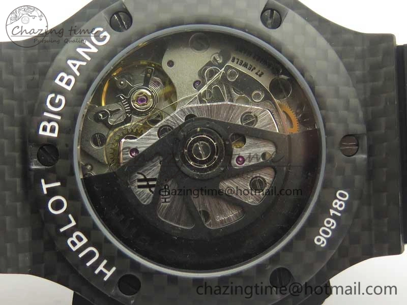 Big Bang 44mm Full Carbon Fiber 3AF Skeleton Dial on Black Rubber Strap HUB Sophisticated 6893