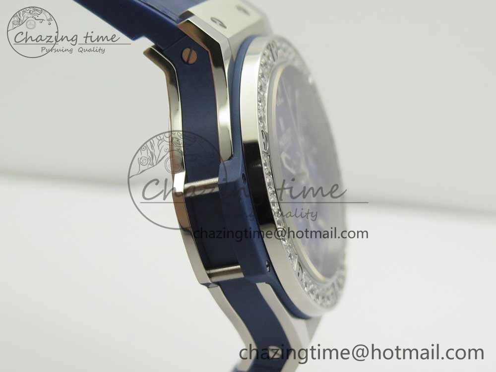 Big Bang 44mm SS V6F 1:1 Best Edition Blue Dial Diamonds Bezel on Blue Gummy Strap HUB AllSeason 6853
