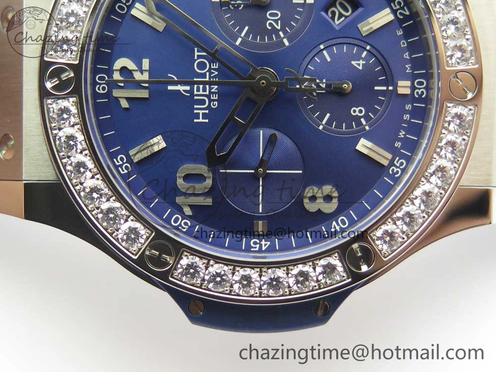 Big Bang 44mm SS V6F 1:1 Best Edition Blue Dial Diamonds Bezel on Blue Gummy Strap HUB AllSeason 6853