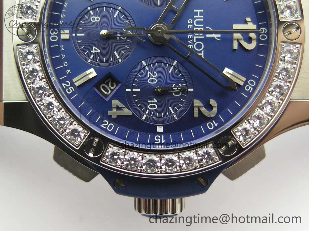 Big Bang 44mm SS V6F 1:1 Best Edition Blue Dial Diamonds Bezel on Blue Gummy Strap HUB AllSeason 6853
