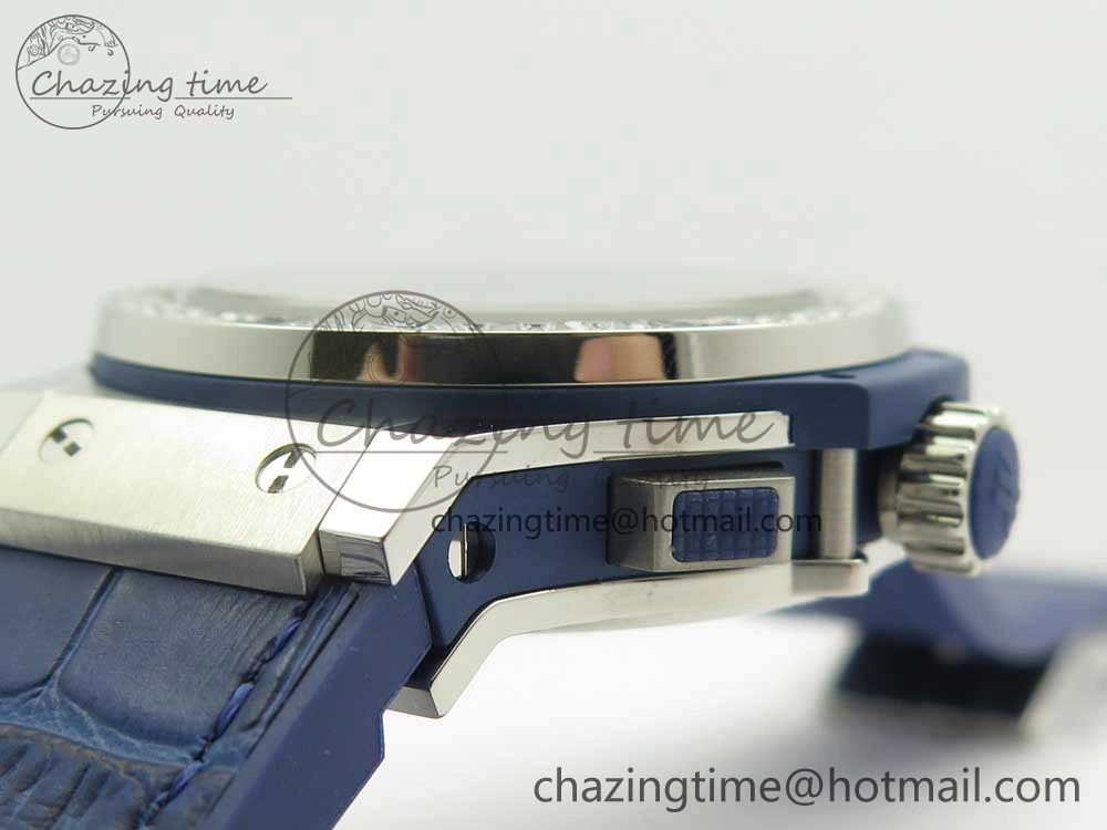Big Bang 44mm SS V6F 1:1 Best Edition Blue Dial Diamonds Bezel on Blue Gummy Strap HUB AllSeason 6853
