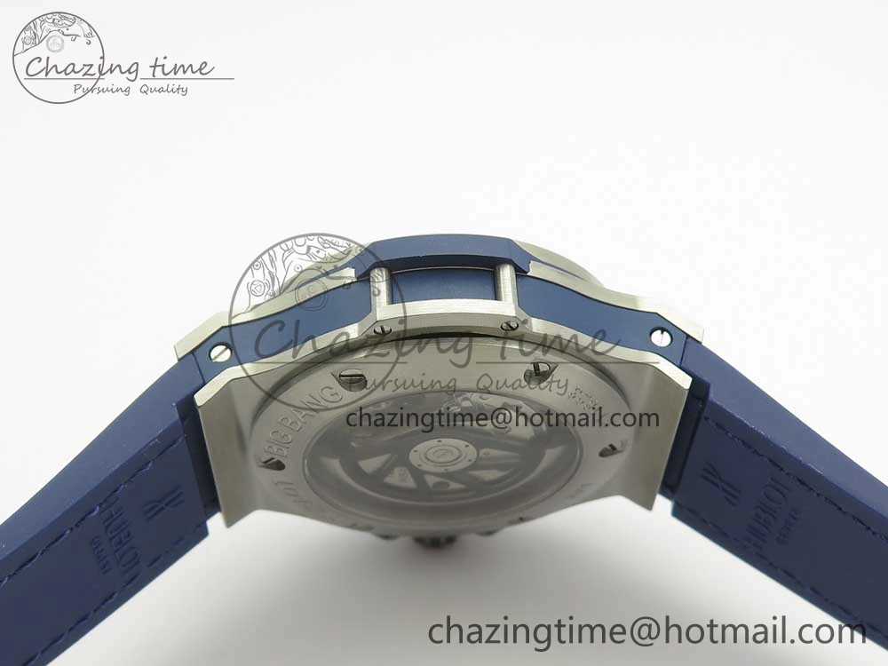 Big Bang 44mm SS V6F 1:1 Best Edition Blue Dial Diamonds Bezel on Blue Gummy Strap HUB AllSeason 6853