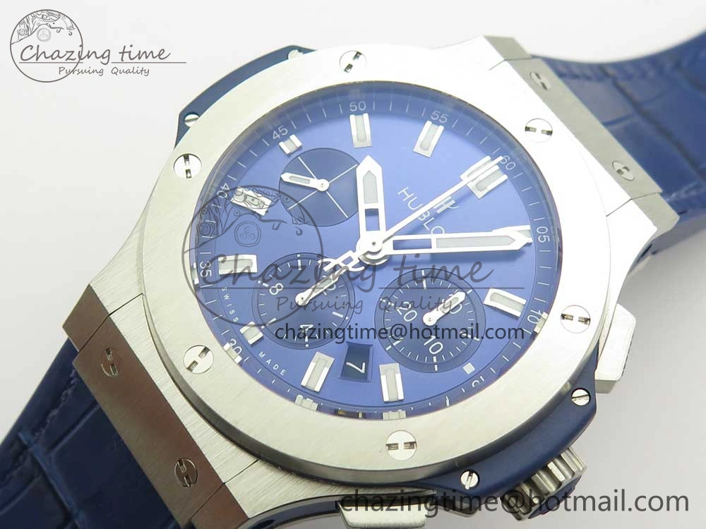 Stylish Big Bang 44mm SS V6F 1:1 Best Edition Blue Dial on Blue Gummy Strap HUB 6858