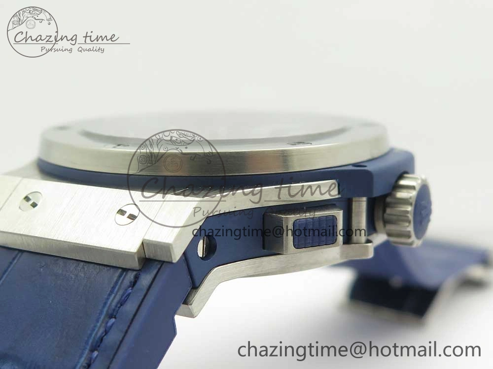 Stylish Big Bang 44mm SS V6F 1:1 Best Edition Blue Dial on Blue Gummy Strap HUB 6858