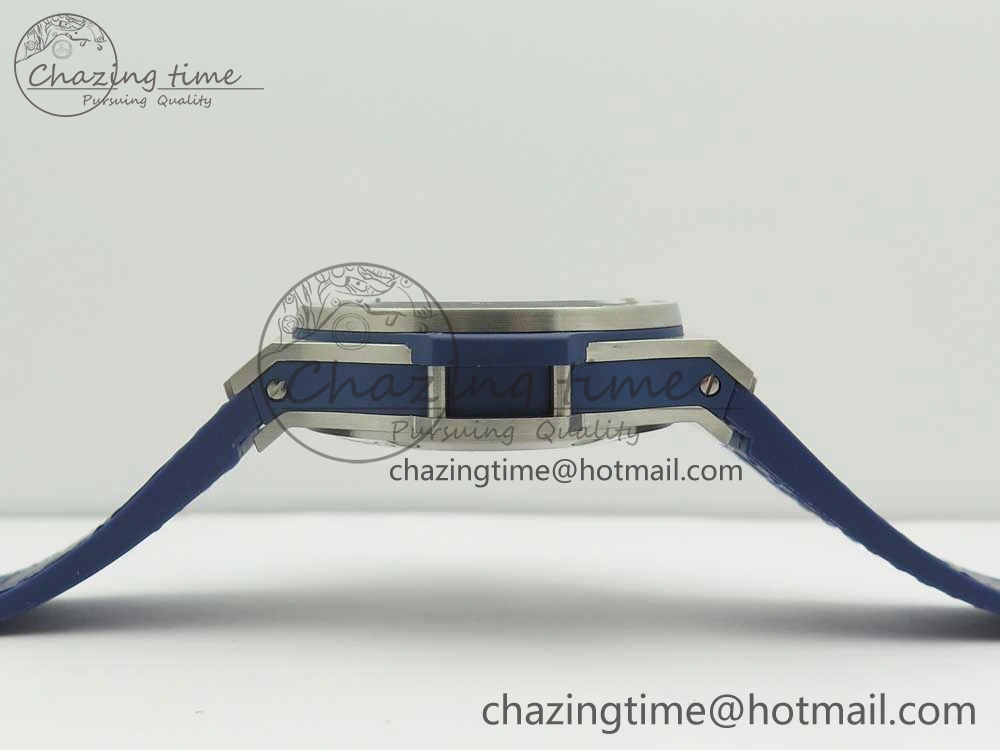Stylish Big Bang 44mm SS V6F 1:1 Best Edition Blue Dial on Blue Gummy Strap HUB 6858