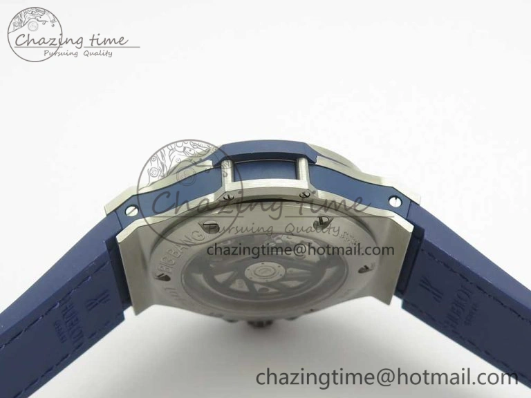 Stylish Big Bang 44mm SS V6F 1:1 Best Edition Blue Dial on Blue Gummy Strap HUB 6858