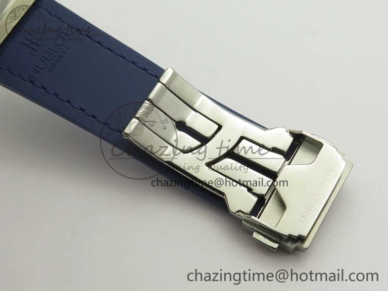 Stylish Big Bang 44mm SS V6F 1:1 Best Edition Blue Dial on Blue Gummy Strap HUB 6858