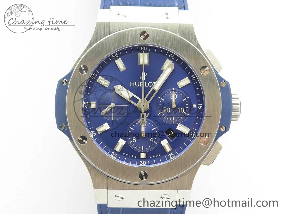 Stylish Big Bang 44mm SS V6F 1:1 Best Edition Blue Dial on Blue Gummy Strap HUB 6858