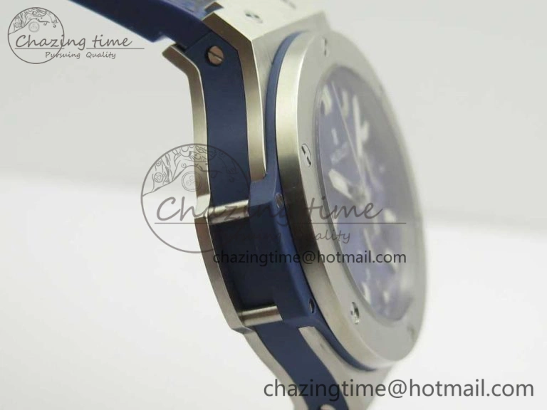 Stylish Big Bang 44mm SS V6F 1:1 Best Edition Blue Dial on Blue Gummy Strap HUB 6858