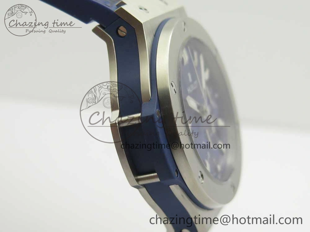 Stylish Big Bang 44mm SS V6F 1:1 Best Edition Blue Dial on Blue Gummy Strap HUB 6858