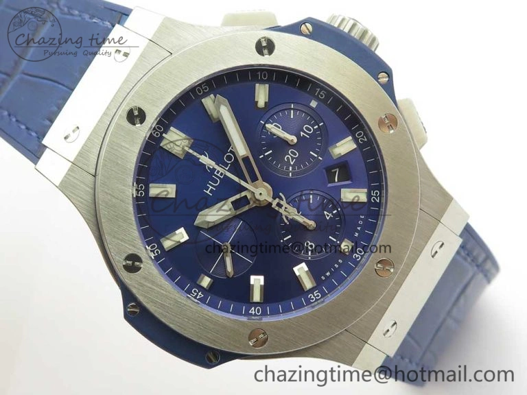Stylish Big Bang 44mm SS V6F 1:1 Best Edition Blue Dial on Blue Gummy Strap HUB 6858