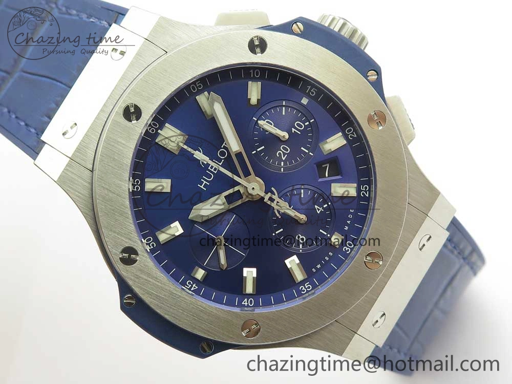 Stylish Big Bang 44mm SS V6F 1:1 Best Edition Blue Dial on Blue Gummy Strap HUB 6858
