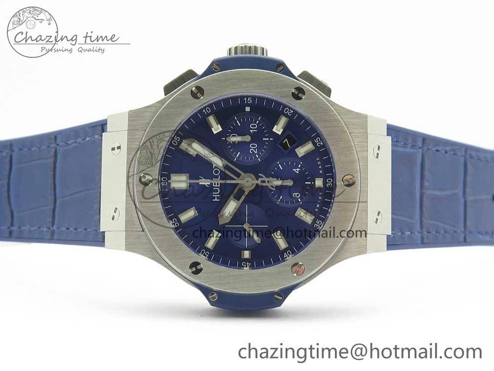 Stylish Big Bang 44mm SS V6F 1:1 Best Edition Blue Dial on Blue Gummy Strap HUB 6858