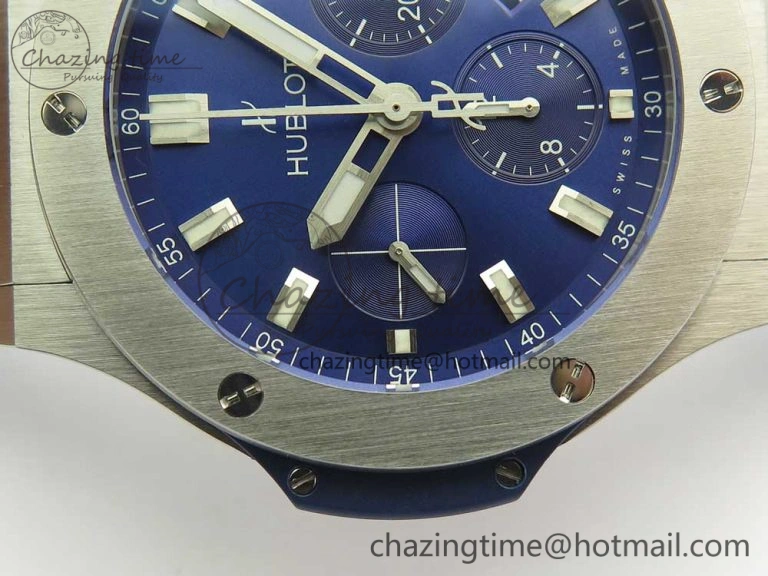 Stylish Big Bang 44mm SS V6F 1:1 Best Edition Blue Dial on Blue Gummy Strap HUB 6858