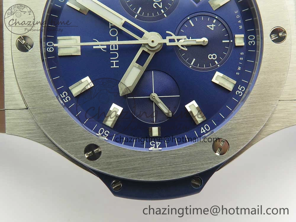 Stylish Big Bang 44mm SS V6F 1:1 Best Edition Blue Dial on Blue Gummy Strap HUB 6858