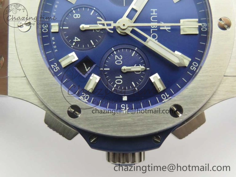 Stylish Big Bang 44mm SS V6F 1:1 Best Edition Blue Dial on Blue Gummy Strap HUB 6858