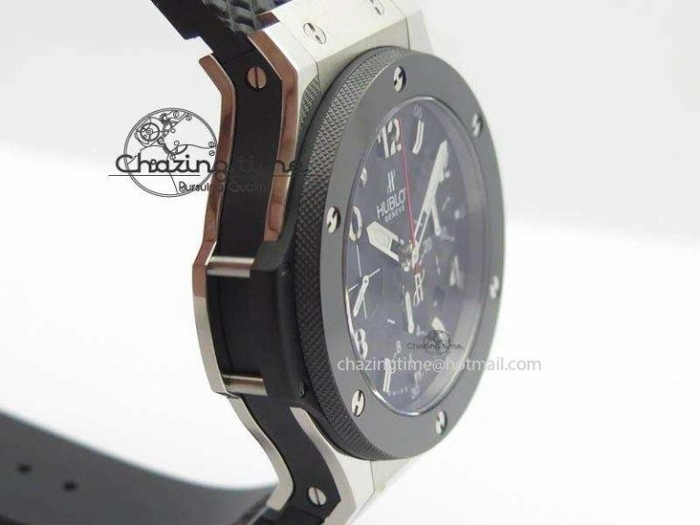 Big Bang Evolution 44mm SS Black Dial Ceramic Bezel On Black Rubber Strap HUB Stretchable 6958