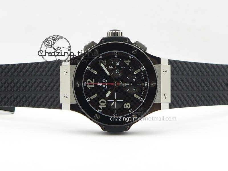 Big Bang Evolution 44mm SS Black Dial Ceramic Bezel On Black Rubber Strap HUB Stretchable 6958
