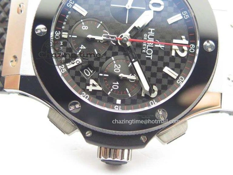 Big Bang Evolution 44mm SS Black Dial Ceramic Bezel On Black Rubber Strap HUB Stretchable 6958