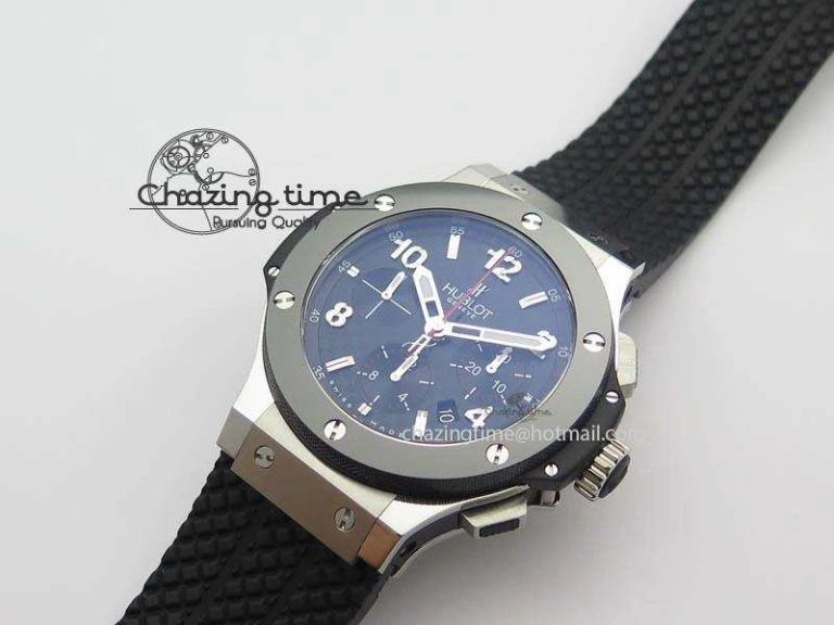 Big Bang Evolution 44mm SS Black Dial Ceramic Bezel On Black Rubber Strap HUB Stretchable 6958