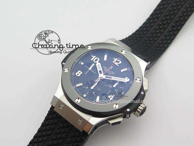 Big Bang Evolution 44mm SS Black Dial Ceramic Bezel On Black Rubber Strap HUB Stretchable 6958