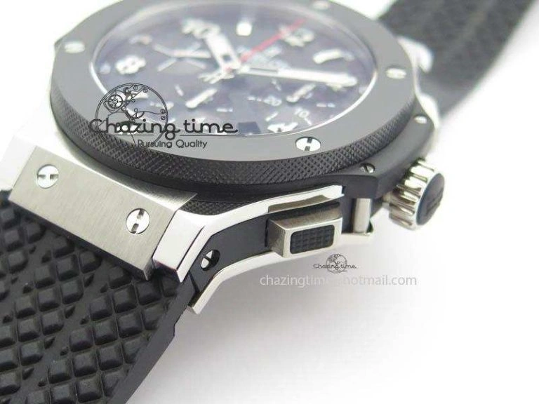 Big Bang Evolution 44mm SS Black Dial Ceramic Bezel On Black Rubber Strap HUB Stretchable 6958