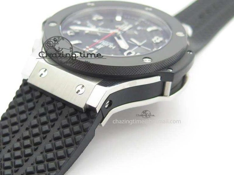 Big Bang Evolution 44mm SS Black Dial Ceramic Bezel On Black Rubber Strap HUB Stretchable 6958