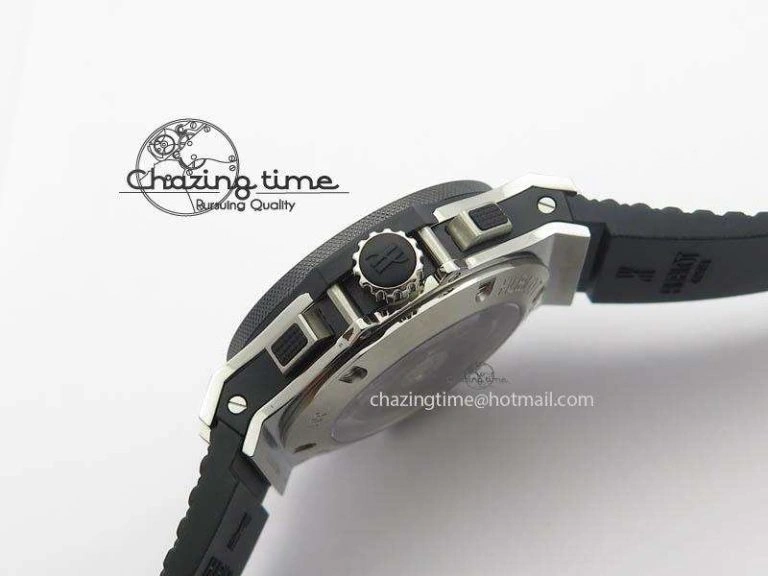 Big Bang Evolution 44mm SS Black Dial Ceramic Bezel On Black Rubber Strap HUB Stretchable 6958