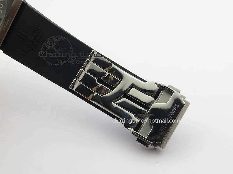 Big Bang Evolution 44mm SS Black Dial Ceramic Bezel On Black Rubber Strap HUB Stretchable 6958