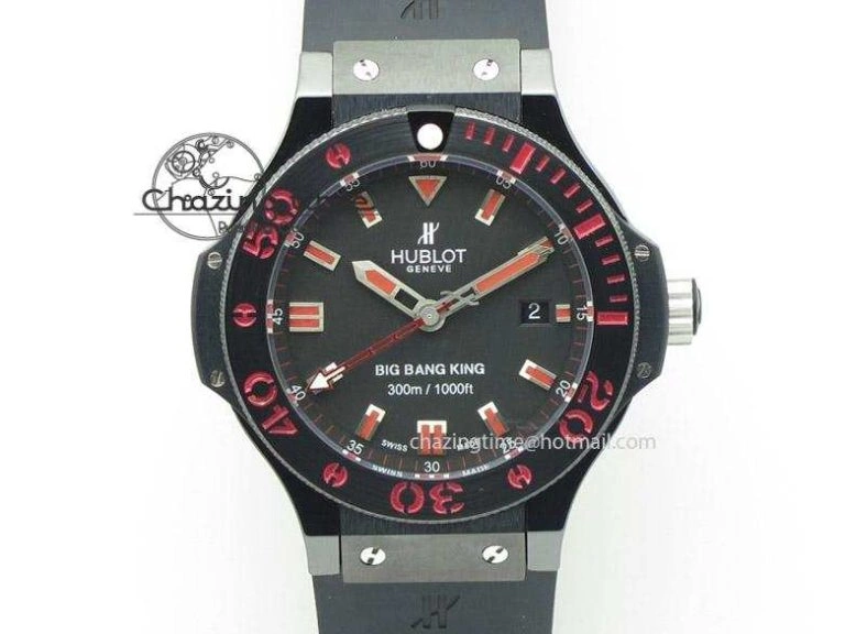 Fashionable Big Bang King 44mm Red Magic Black Dial On Black Rubber Strap A 6975