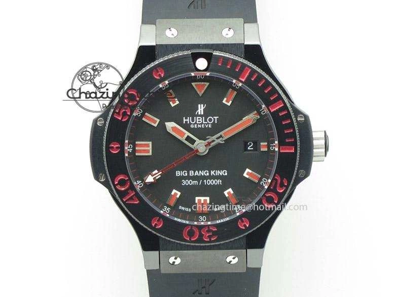 Fashionable Big Bang King 44mm Red Magic Black Dial On Black Rubber Strap A 6975