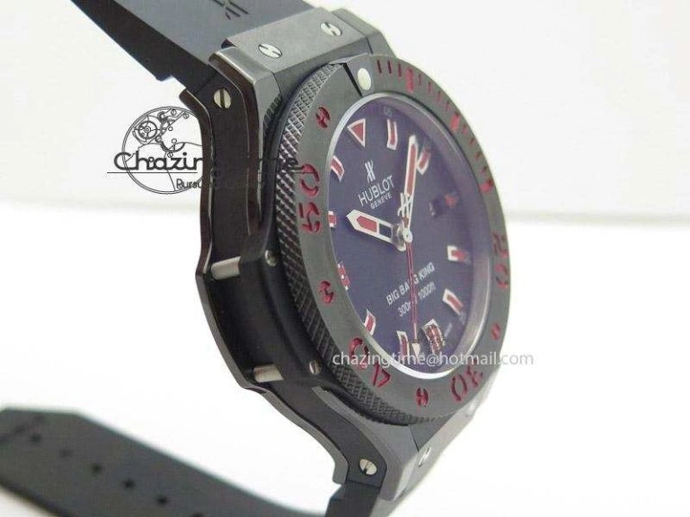 Fashionable Big Bang King 44mm Red Magic Black Dial On Black Rubber Strap A 6975