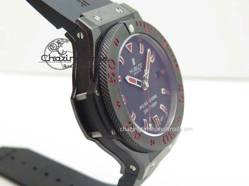 Fashionable Big Bang King 44mm Red Magic Black Dial On Black Rubber Strap A 6975
