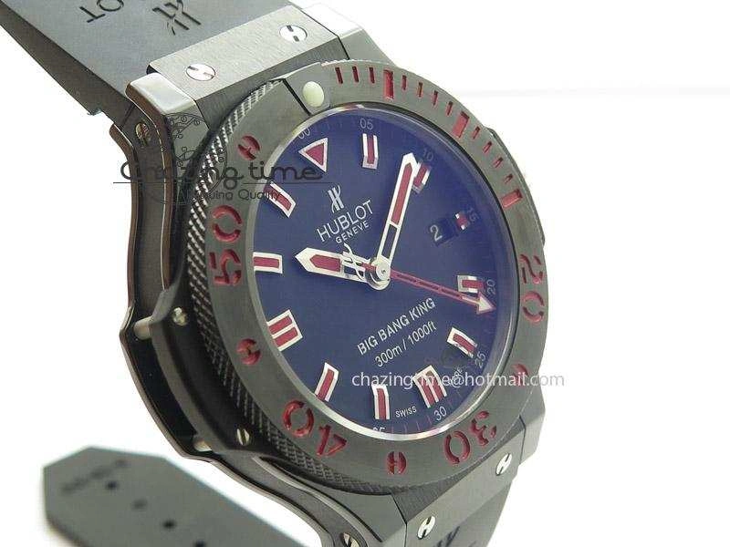 Fashionable Big Bang King 44mm Red Magic Black Dial On Black Rubber Strap A 6975