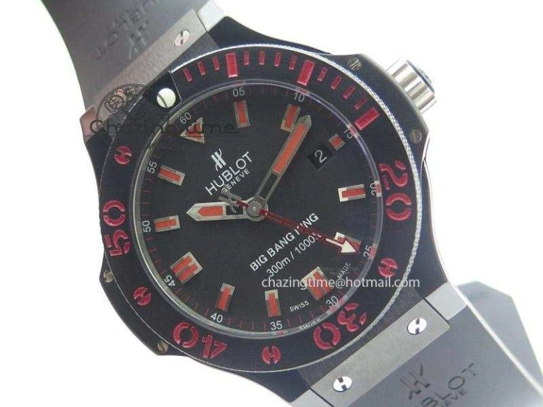 Fashionable Big Bang King 44mm Red Magic Black Dial On Black Rubber Strap A 6975
