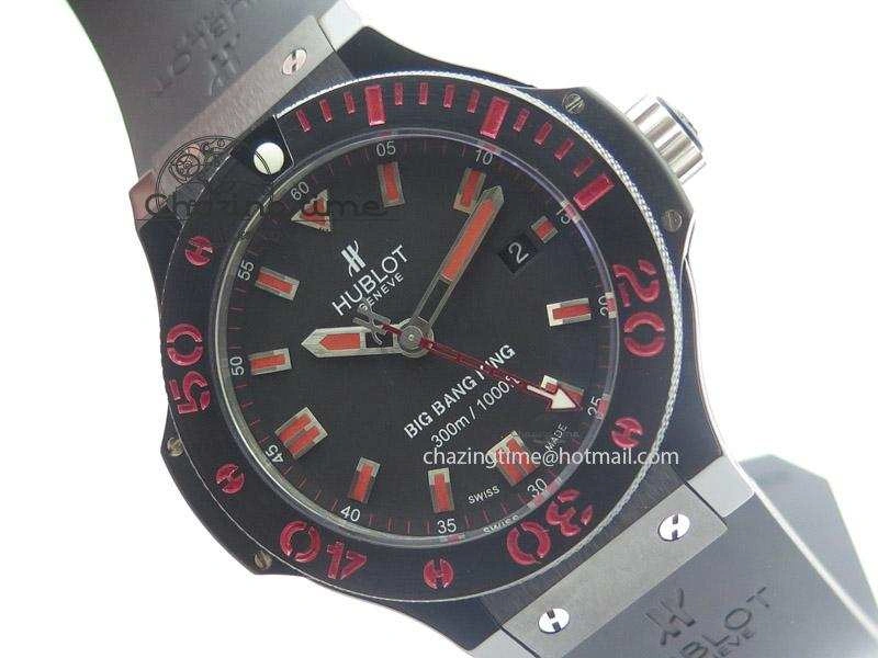 Fashionable Big Bang King 44mm Red Magic Black Dial On Black Rubber Strap A 6975