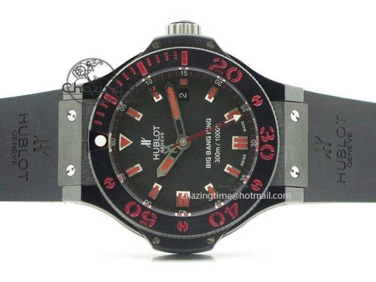Fashionable Big Bang King 44mm Red Magic Black Dial On Black Rubber Strap A 6975