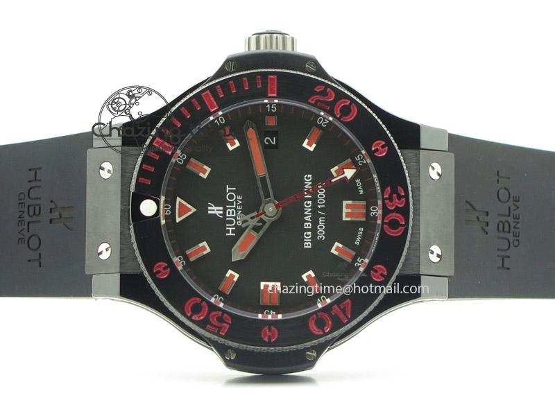 Fashionable Big Bang King 44mm Red Magic Black Dial On Black Rubber Strap A 6975