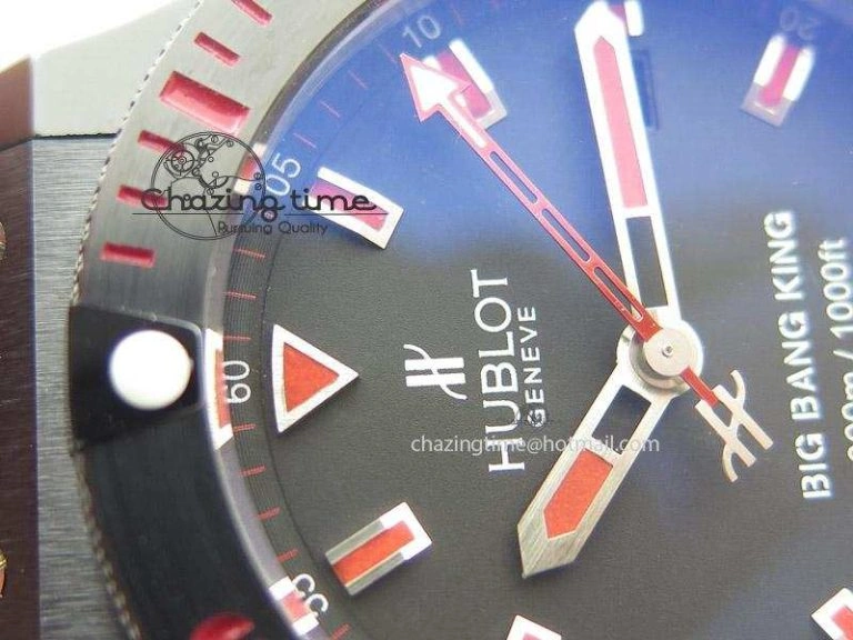 Fashionable Big Bang King 44mm Red Magic Black Dial On Black Rubber Strap A 6975